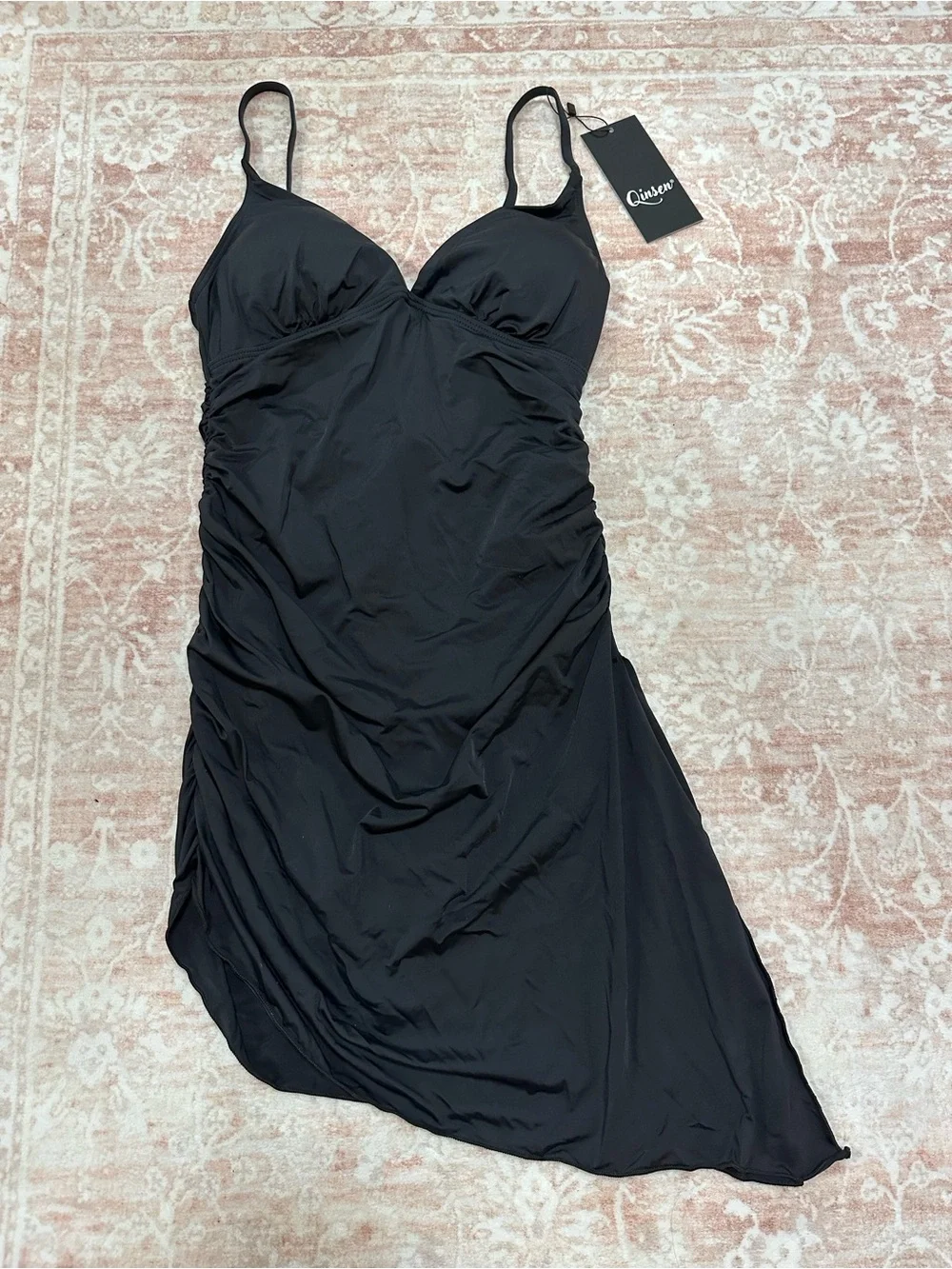 NEW 🖤Swim Black Ruched Swimdress - V-Neck - Picture 5 of 12